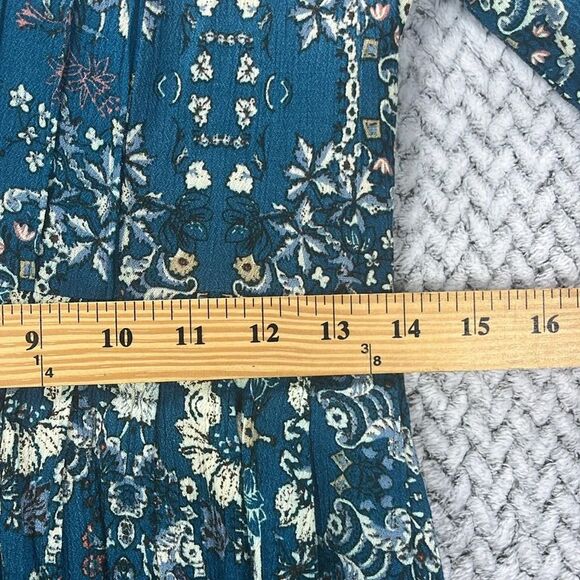 Altar'd State Boho Teal Blue Green Floral Paisley Mini Dress Size S Bell Sleeves - Picture 7 of 8